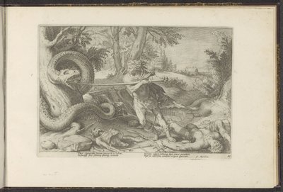 Cadmus mata o dragão Metamorfoses de Ovídio (título da série) Recriações de P. Ovidius Naso (título da série) de Hendrick Goltzius (workshop of)