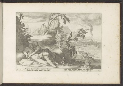 Corvus pega a garota Coronis Metamorfoses de Ovídio (título da série) Recriações de P. Ovidius Naso (título da série) de Hendrick Goltzius (workshop of)
