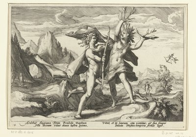 Daphne transforma-se numa árvore de louro
Metamorfoses de Ovid (título da série) de Hendrick Goltzius (workshop of)