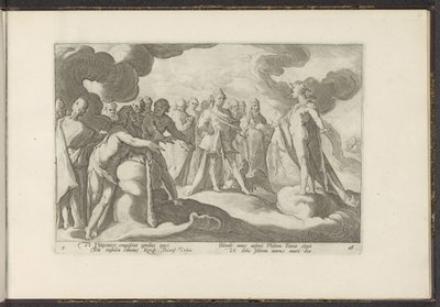 Deuses pedem ao deus do sol para montar sua carruagem novamente Metamorfoses de Ovídio (título da série) Recriações de P. Ovidius Naso (título da série) de Hendrick Goltzius (workshop of)