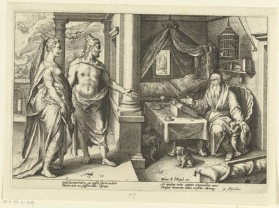 Juno e Júpiter consultam Tirésias Metamorfoses de Ovídio (título da série) de Hendrick Goltzius (workshop of)