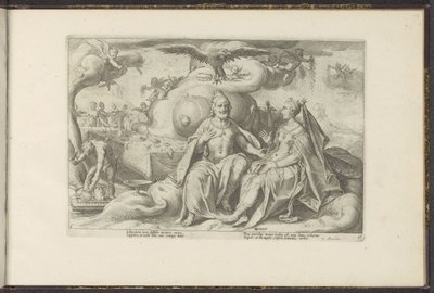 Júpiter e Juno discutem qual dos sexos tem maior desejo de amor Metamorfoses de Ovídio (título da série) Recriações de P. Ovidius Naso (título da série) de Hendrick Goltzius (workshop of)