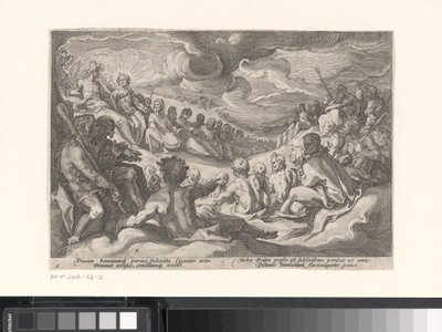 Júpiter pede conselhos aos deuses do Olimpo Metamorfoses de Ovídio (título da série) de Hendrick Goltzius (workshop of)