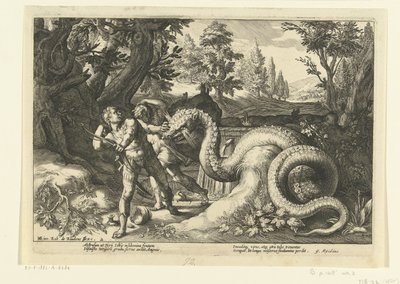 Companheiros de Cadmus devorados por um dragão Metamorfoses de Ovídio (título da série) de Hendrick Goltzius (workshop of)
