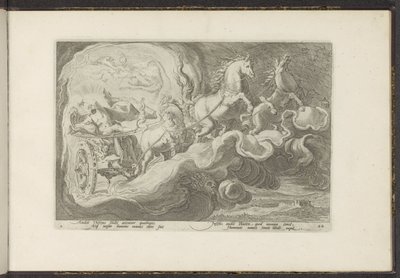 Phaethon monta a carruagem de seu pai Metamorfoses de Ovídio (título da série) Recriações de P. Ovidius Naso (título da série) de Hendrick Goltzius (workshop of)