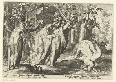 As irmãs de Phaeton transformam-se em choupos e o seu amigo em cisne
Metamorfoses de Ovid (título da série) de Hendrick Goltzius (workshop of)