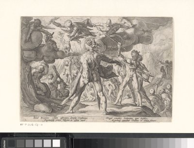 Batalha entre os deuses e gigantes
Metamorfoses por Ovid (título da série) de Hendrick Goltzius (workshop of)