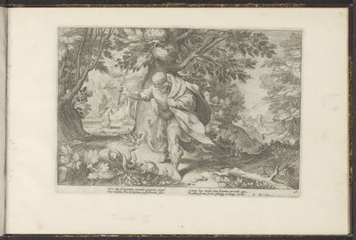 Tiiresias ataca duas cobras em acasalamento Metamorfoses de Ovídio (título da série) Recriações de P. Ovidius Naso (título da série) de Hendrick Goltzius (workshop of)