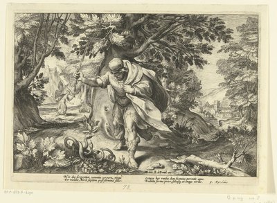Tiresias ataca duas cobras em acasalamento Metamorfoses de Ovídio (título da série) de Hendrick Goltzius (workshop of)