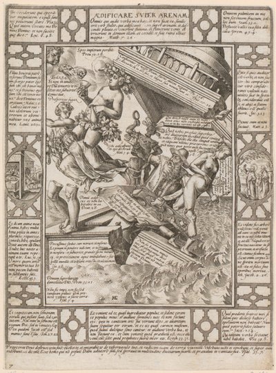 Aedificare super Arenam, folha 7 da série «Alegorias da fé cristã» de Hendrick Goltzius