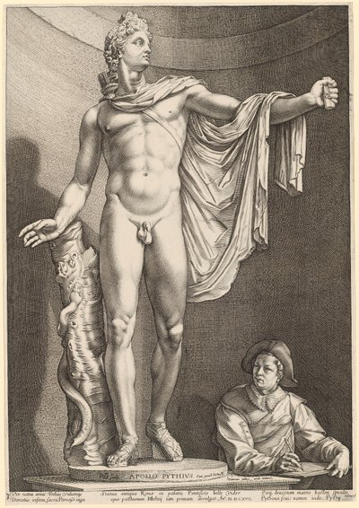 Apolo Belvedere, prancha 3 de "Três estátuas antigas de Roma" de Hendrick Goltzius