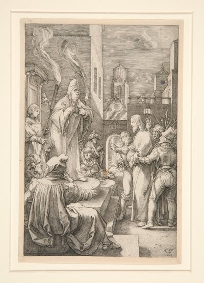 Cristo perante Caifás, prancha 4 da série A Paixão de Cristo de Hendrick Goltzius