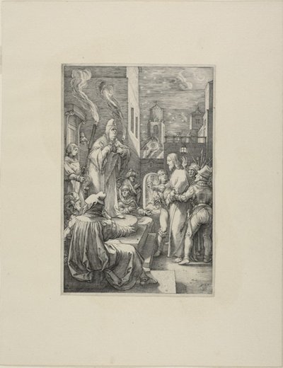 Cristo antes de Caifás, prato quatro da Paixão de Cristo de Hendrick Goltzius