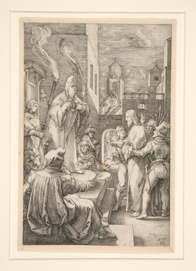 Cristo diante de Caifás, de A Paixão, nº 4 de uma série de 12 gravuras de Hendrick Goltzius