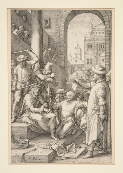 Cristo coroado de espinhos, de A Paixão, nº 7 em uma série de 12 gravuras de Hendrick Goltzius
