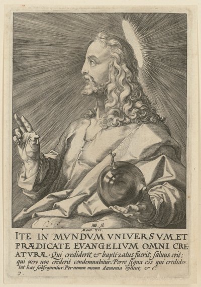 Cristo como Salvator Mundi, estampa 7 da série «Cristo, os doze apóstolos e Paulo» de Hendrick Goltzius