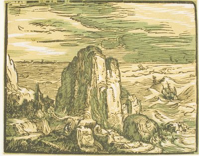 Penhasco à beira-mar, de quatro pequenas paisagens de Hendrick Goltzius