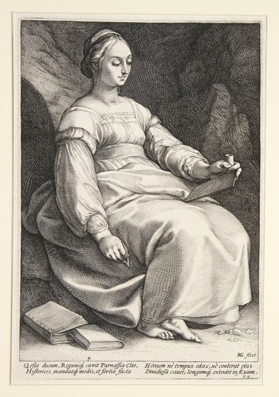 Clio, prancha 4 da série «As nove musas» de Hendrick Goltzius