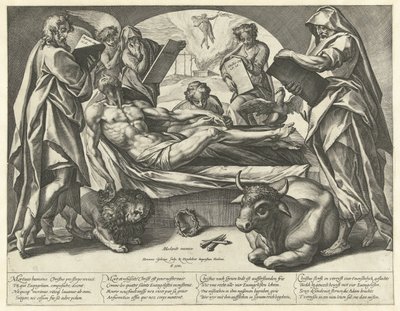 O Cristo Morto e os Quatro Evangelistas de Hendrick Goltzius
