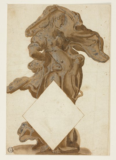 Design com figura feminina em cortinas fluidas de Hendrick Goltzius