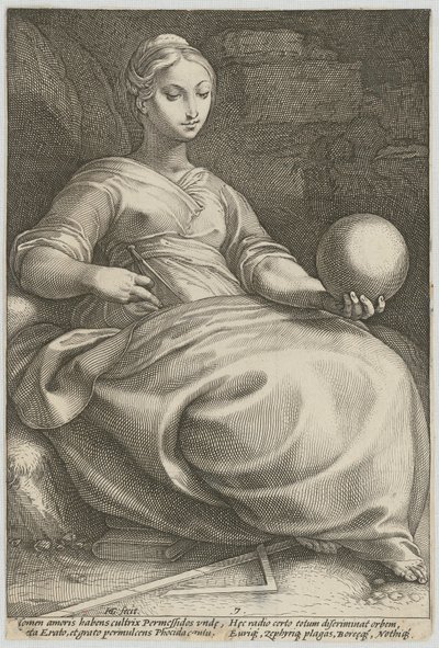 Erato, prancha 7 da série «Nove Musas» de Hendrick Goltzius
