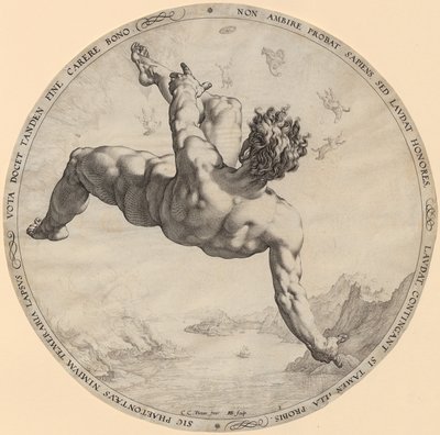 A Queda de Phaeton, página 3 da série «Os Quatro Conquistadores do Céu» de Hendrick Goltzius