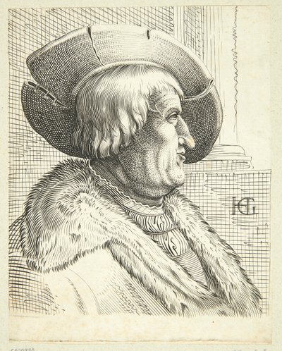 Retrato de fantasia de velho com chapéu no perfil de Hendrick Goltzius