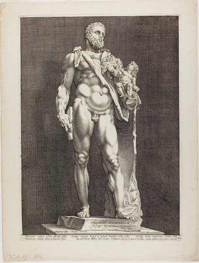 Hércules e Telephos, placa dois de Three Famous Antique Sculptures de Hendrick Goltzius