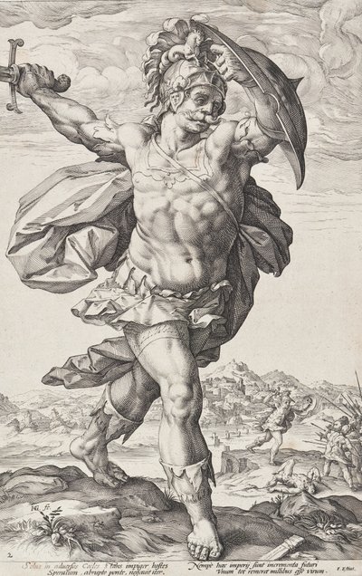 Horácio Cocles (Heróis romanos, prancha 2) de Hendrick Goltzius