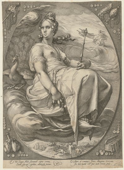 Juno, prancha 3 da série «Três deusas» de Hendrick Goltzius