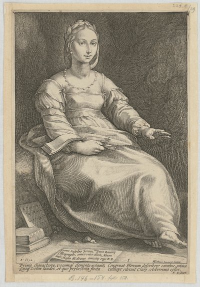 Calíope, folha 1 da série «Nove Musas» de Hendrick Goltzius
