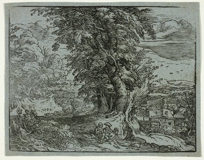 Paisagem com um casal de pastores, de Quatro pequenas paisagens de Hendrick Goltzius