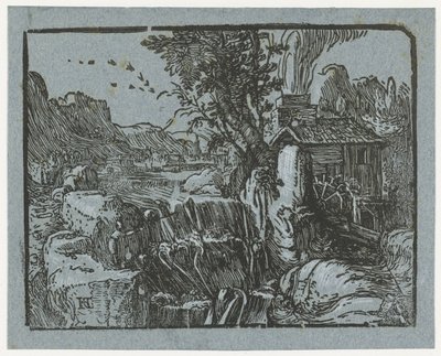paisagem com cachoeira Quatro pequenas paisagens (título da série) de Hendrick Goltzius
