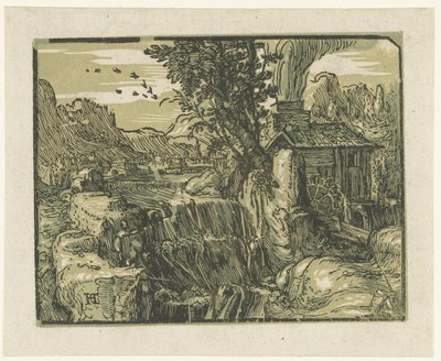 Paisagem com cascata
Quatro pequenas paisagens (título da série) de Hendrick Goltzius