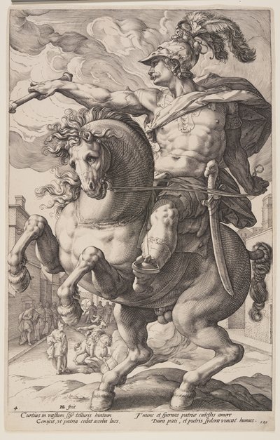 Marcus Curtius a cavalo, de Os heróis romanos de Hendrick Goltzius