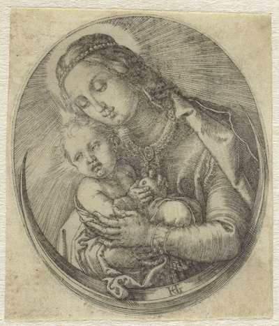 Maria com o Menino Jesus em uma Lua Crescente de Hendrick Goltzius