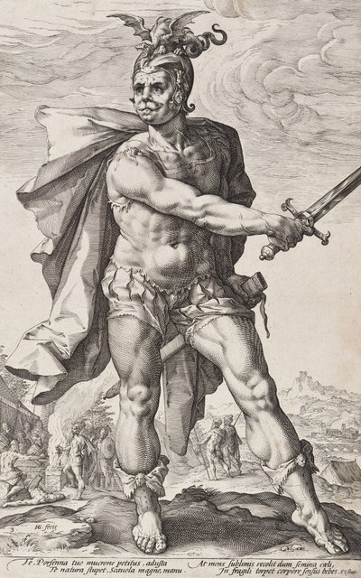 Múcio Cévola (Heróis romanos, prancha 3) de Hendrick Goltzius