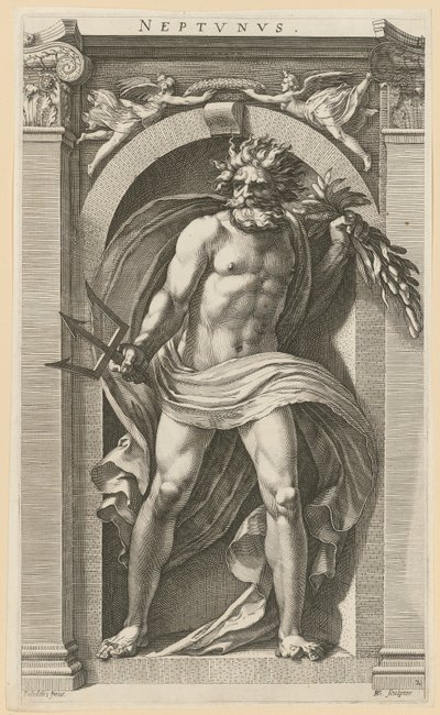 Netuno, folha 2 da série «Oito divindades antigas» de Hendrick Goltzius