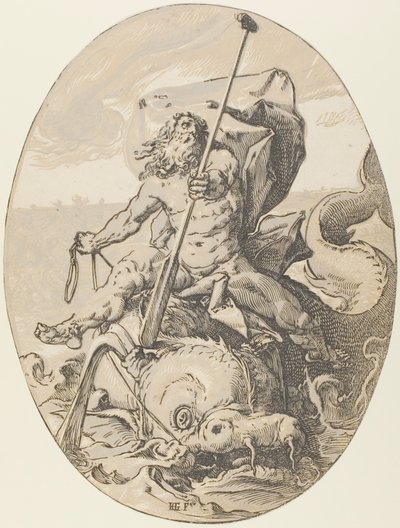 Oceanus, placa dois de Demogorgon e as Divindades de Hendrick Goltzius