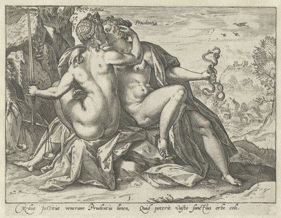 Justiça e Prudência (Justitia / Prudentia)
As virtudes unidas (título da série) de Hendrick Goltzius