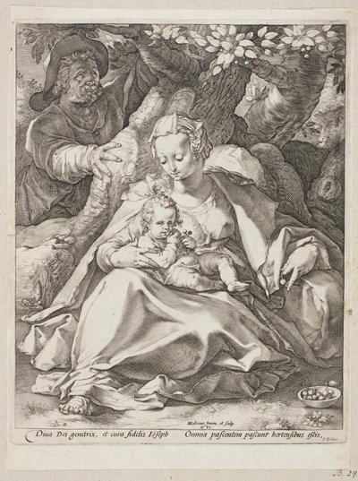 Descanse no voo para o Egito sob uma cerejeira de Hendrick Goltzius