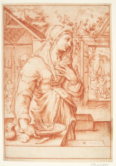 Sara na cozinha de Hendrick Goltzius