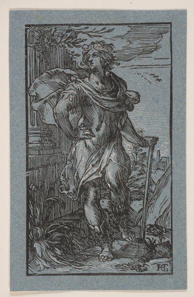 Jovem de pé com uma bengala de Hendrick Goltzius