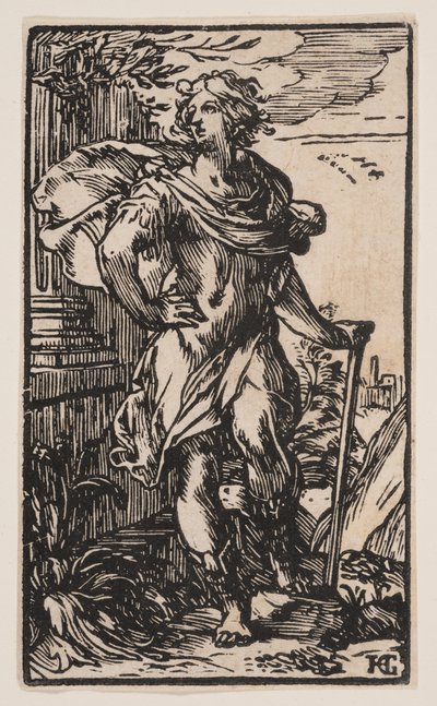 Jovem de pé com uma bengala de Hendrick Goltzius