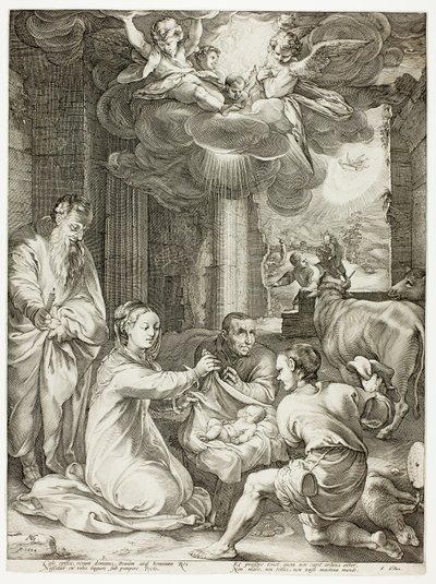 A Adoração dos Pastores, placa três de O Nascimento e Início da Vida de Cristo de Hendrick Goltzius