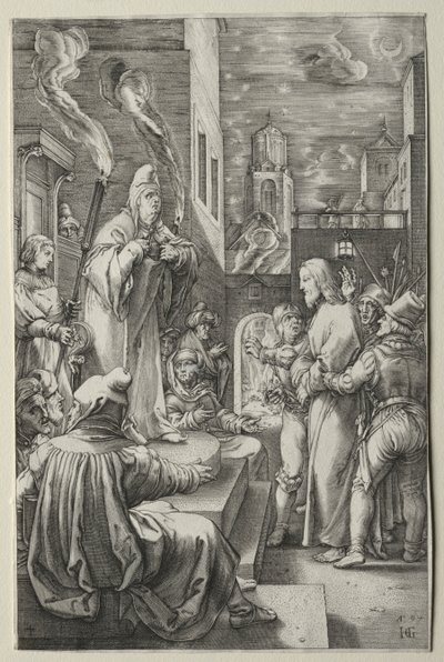 A Paixão: Cristo diante de Caifás de Hendrick Goltzius