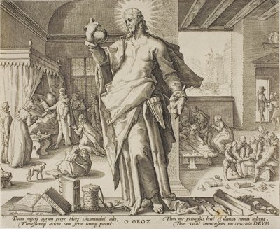 O Médico Considerado como Deus, placa um de Alegorias da Profissão Médica. de Hendrick Goltzius
