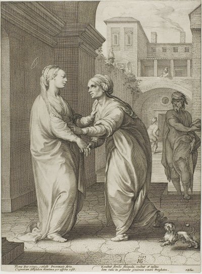 A Visitação, prato dois de O nascimento e os primórdios da vida de Cristo de Hendrick Goltzius