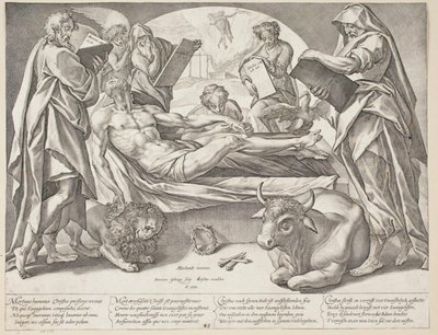 O Cristo morto e os quatro evangelistas de Hendrick Goltzius