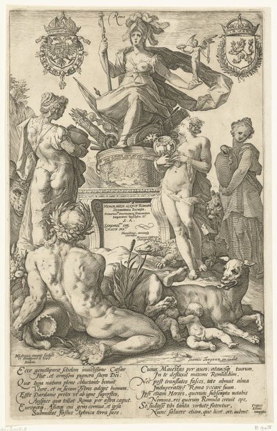 Impressão do título da série impressa Os heróis romanos Roma (título no objeto) Os Heróis Romanos (título da série) de Hendrick Goltzius